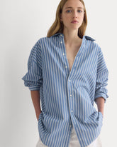Back-Tie Oversized Shirt in Washed Poplin | Dutch Blue / Bone
