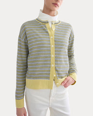 Crew Cardigan in Ultrasoft Merino | Double Cream Multi Stripe
