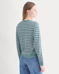 Crew Cardigan in Ultrasoft Merino | Reflecting Pond Multi Stripe