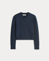 Cashmere Cropped High-V Sweater | Navy